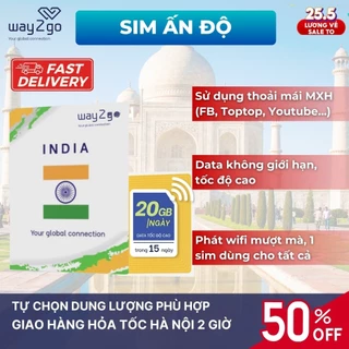 Sim ẤN ĐỘ du lịch 5 7 10 30 ngày tốc độ cao không chặn mạng xã hội, internet không giới hạn data 4G chính hãng WAY2GO