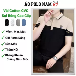 Áo Polo Nam K7 Áo Thun Polo Nam Basic Phối Màu Thêu Tiger chất CVC Trơn Co Giãn Trẻ Đẹp (M08)