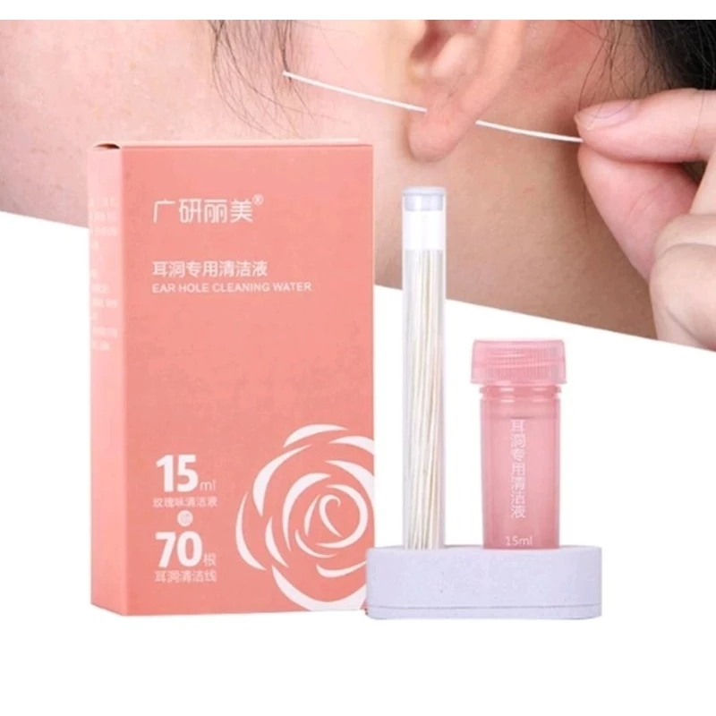 Set lọ 15ml dung dịch và 70 dâyDây vệ sinh lỗ xỏ khuyên tai, dây vệ sinh lỗ xỏ, vệ sinh xỏ khuyên tai (A02)