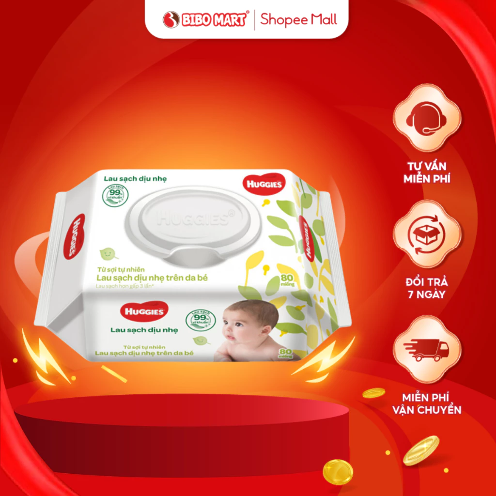 Khăn Giấy Ướt Huggies Không Mùi Không Chứa Cồn Làm Sạch Nhẹ Dịu Lành Tính Cho Bé 80 Tờ - Bibomart