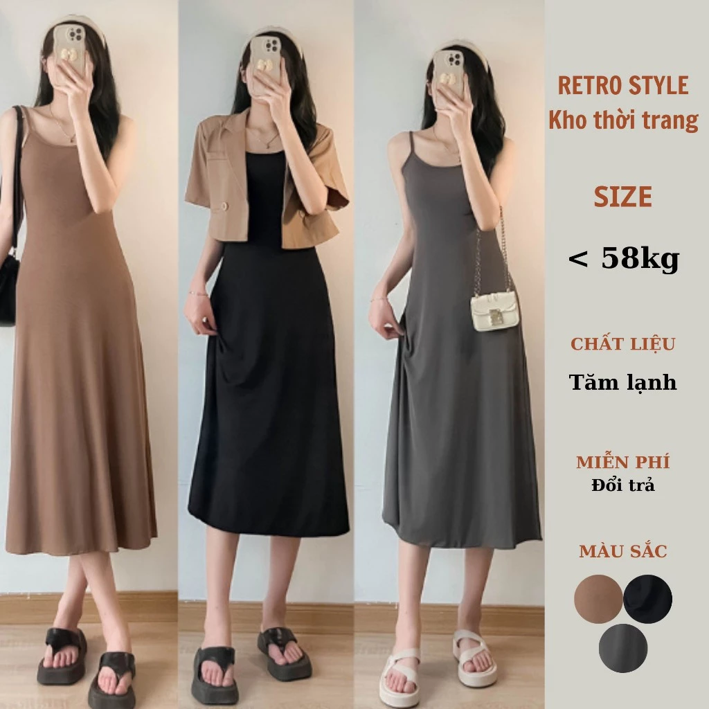 Váy 2 dây chất thun tăm ôm dáng dành cho nữ - Retrostyle - VayHAIDAy255/P0K32