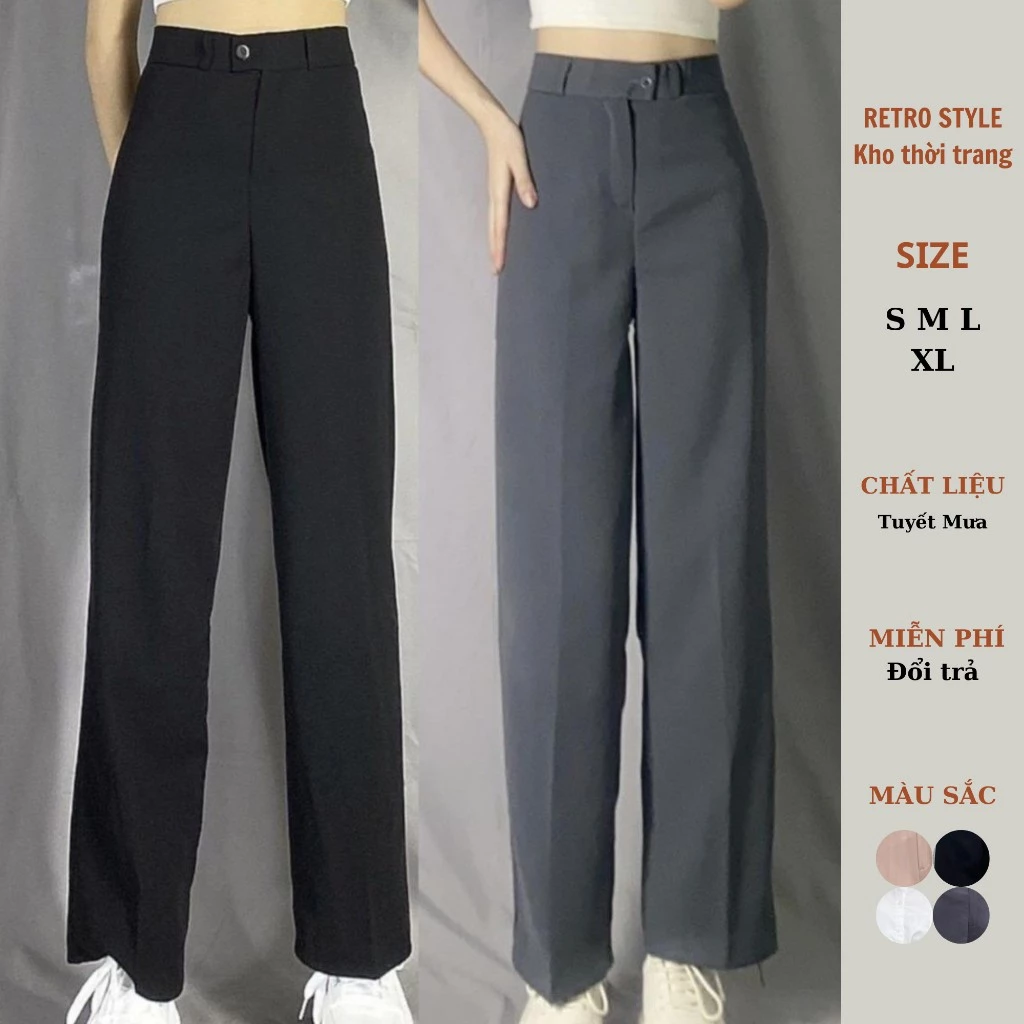 Quần Tây Ống Suông Chất Gold Mềm Mịn Retrosyle Lưng Cao Tôn Dáng Dài 100cm Back To School Quần Đi Học Đi Làm