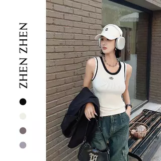 Áo ba lỗ nữ ZhenZhen áo 3 lỗ form ôm cotton mềm mịn, croptop logo chữ D mút ngực, hàng quảng châu cao cấp - 5212