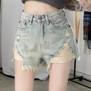 Quần Đùi Jeans Nữ , Quần Short Nữ Chất Liệu Denim Tua Rua Điệu Đà Đường Phố L11