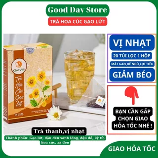 Trà hoa cúc gạo lứt Quê Việt, Hỗ trợ giảm cân an toàn,1 hộp 600 gram gồm 20 túi lọc,trà hơm vị nhạt dễ uống