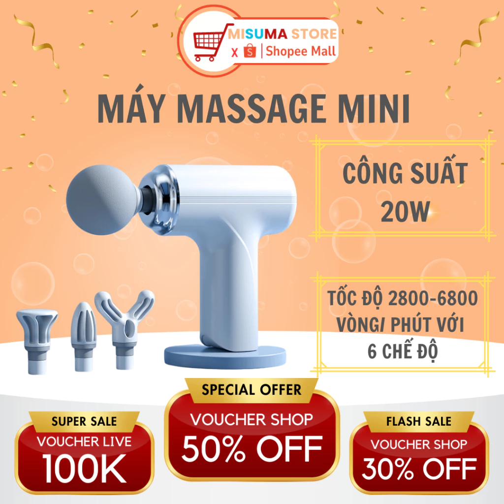 Máy massage cầm tay mini cao cấp có cảm biến MISUMA chính hãng mát xa gun bộ máy giãn cơ đấm lưng nhỏ gọn 6 chế độ