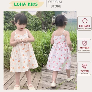 Váy 2 dây cổ tim dáng xòe siêu xinh,chất thô lụa mềm mát cho bé gái,hàng thiết kế loha kids(5519)