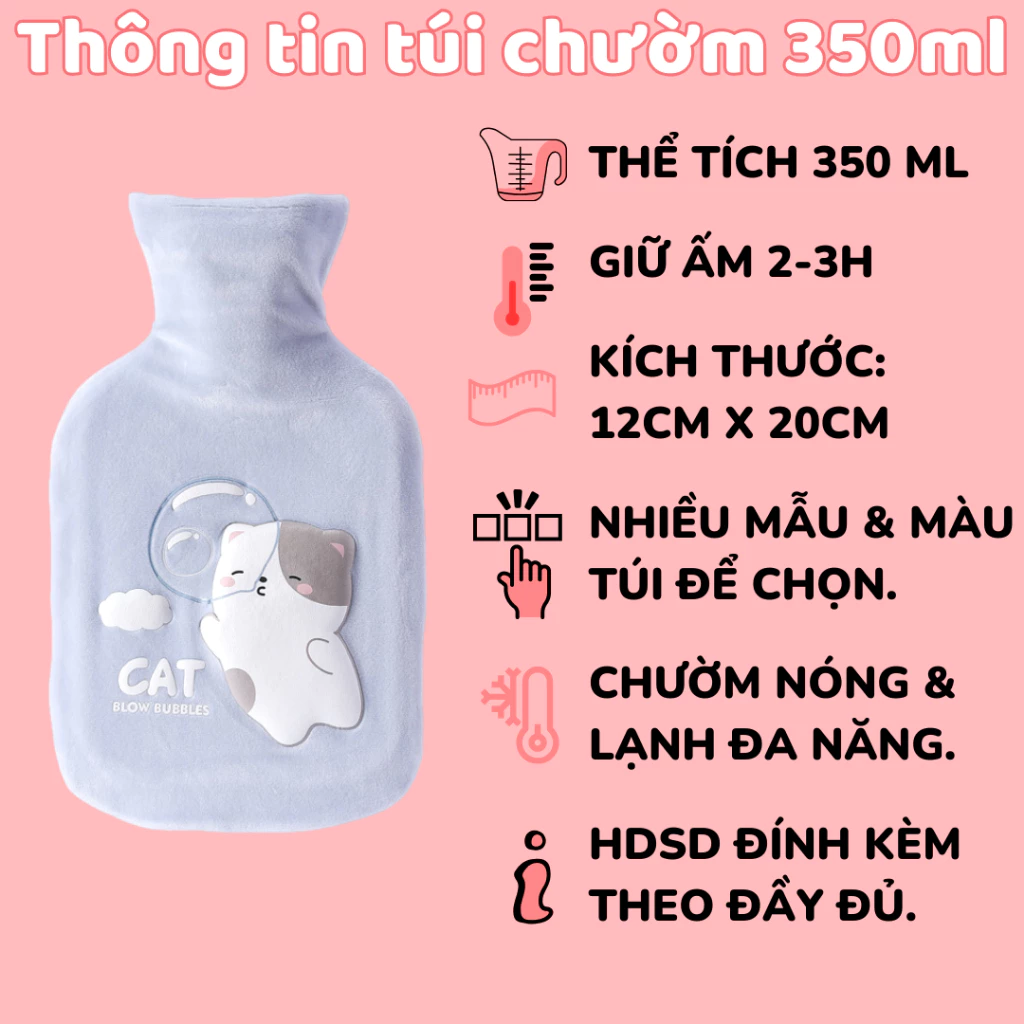 Túi chườm bụng kinh cho nữ thể tích350ml 2 lớp bọc vải nhung mềm mịn giúp giữ ấm bụng giảm đau nhanh