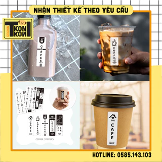 (SẴN) Set 100 Tem Decal CHỐNG NƯỚC Dán Ly CAFE - Cảm Ơn Khách Hàng, Tem Decal Dán Cốc Ly Tone Trắng Đen