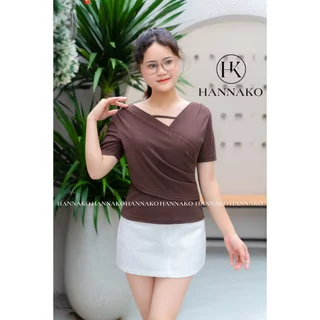 Áo Kiểu Nữ BigSize Ngắn Tay Vạt Chéo Hannako - Fashion,Áo Thun Kiểu Nữ BigSize Cộc Tay Vạt Eo Chất Liệu Thun Tăm123