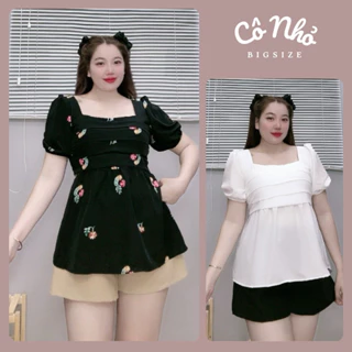 Đồ Bộ Bigsize Nữ Dễ Thương Áo Babydoll Tay Phồng Lưng Chun Co Giãn Phối Quần Đùi Cạp Cao SET55