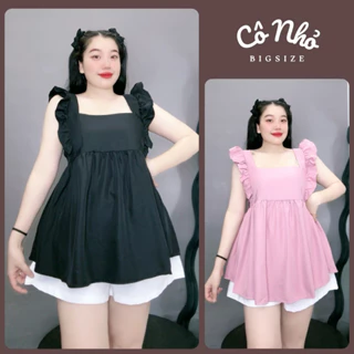 Set bộ đồ nữ bigsize cô nhỏ áo kiểu cánh tiên dáng babydoll vải lụa chéo và quần đùi thun mềm style tiểu thư SET903