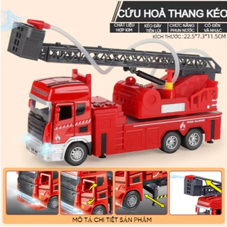 ĐỒ CHƠI XE CỨU HOẢ PHUN NƯỚC THANG KÉO CÓ ÂM THANH, ĐÈN VÀ NHẠC CHẠY QUÁN TÍNH CHO BÉ