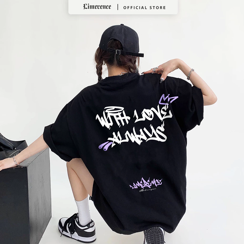 Áo thun form rộng LIMERENCE Basic Graffiti Tím vải cotton cao cấp co giãn, dày dặn Local Brand