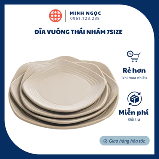 Đĩa vuông thái nhám 7size nhựa phíp melamine chịu nhiệt phục vụ nhà hàng sang trọng 16,19,21,24,26cm