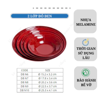 Dĩa nhựa lòng Sâu melamine màu đỏ đen đầy đủ kích thước 2 lớp bảo hành 6 tháng