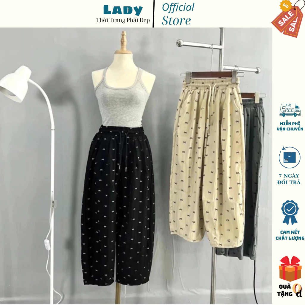 Quần Baggy Thụng Nơ Nhí Chất Gió Thun Lạnh Mền Mịn Mát Quần Ống Rộng Dáng Lỡ Cho Nữ LADY