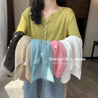 Áo khoác len nữ , áo khoác nữ cardigan dệt kim mỏng dáng BASIC CÀI KHUY màu đen trắng be PC Hàn quốc - RUBY DESIGN -A23