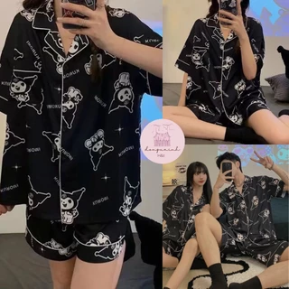 Bộ đồ ngủ pijama nữ cộc tay quần đùi chất lụa Kate Thái mềm mịn  họa tiết gấu siêu xinh