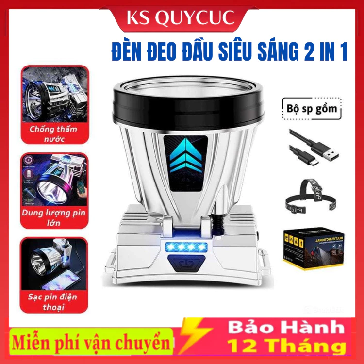 Đèn Pin Đeo Đầu T998 Siêu Sáng 2in1 Kiêm Sạc Dự Phòng Chống Nước Cổng Sạc UBS/TYPE-C Tiện Lợi Dùng Sạc Điện Thoại