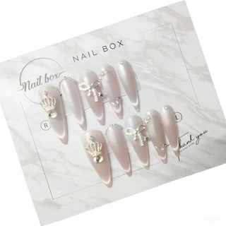 [LC54] Nailbox thiết kế 10 móng úp  - Mã sơn thạch mắt mèo hồng nude