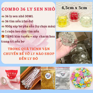 Combo 36 Ly Nến Sen Nhỏ 30ML, đầy đủ nguyên liệu tự làm - kèm văn khấn cúng dường