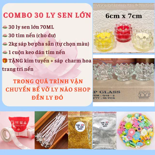 Combo 30 Ly Nến Sen Lớn 70ML, đầy đủ nguyên liệu tự làm - kèm văn khấn cúng dương