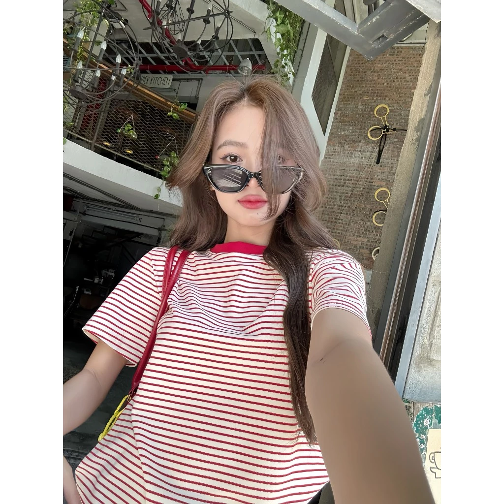 Áo thun babytee kẻ sọc form vừa bazic nữ, style Korea vintage