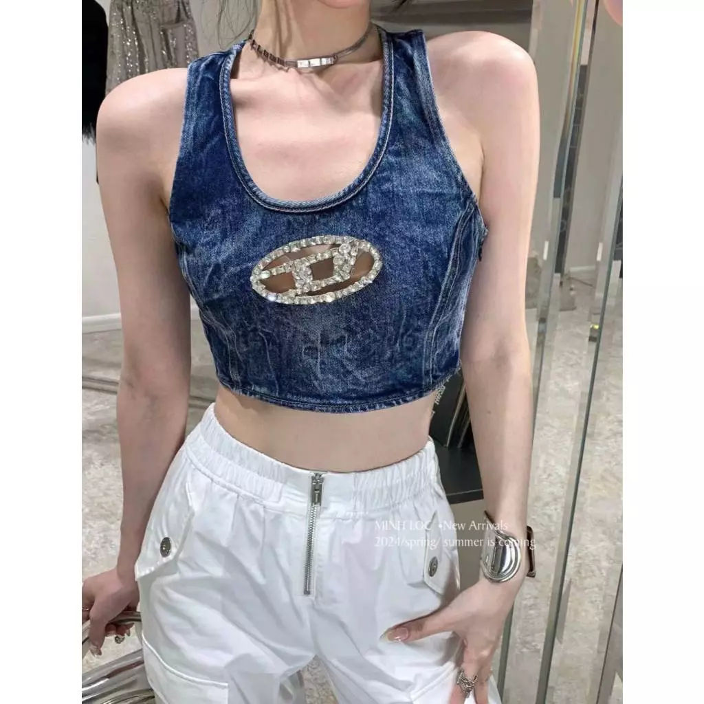 (SẴN-IB TRC KHI ĐẶT) ÁO BA LỖ TANKTOP JEANS TAG D ĐÁ CROPTOP HÀNG QCCC