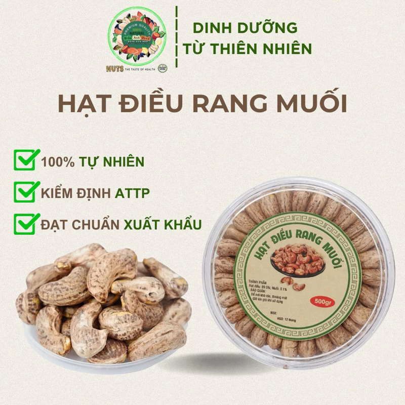 Hạt điều A Cồ Trần Anh Food - Hạt điều rang củi loại 1 xếp hoa hộp 500gr thơm ngon cao cấp