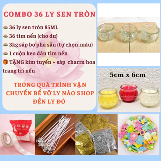 Combo 36 Ly Nến Sen Tròn 85ML, đầy đủ nguyên liệu tự làm - kèm văn khấn cúng dường