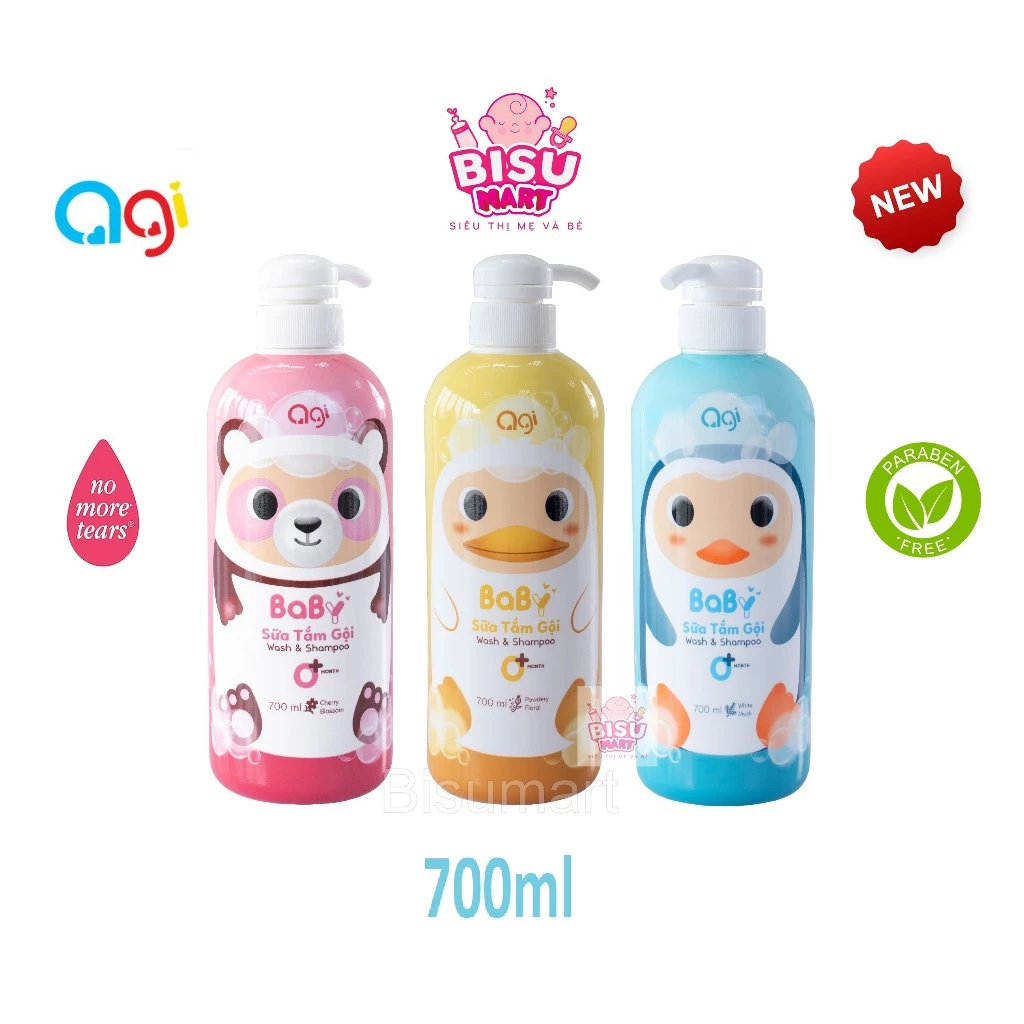 Sữa tắm gội Agi 200ml 700ml tắm gội toàn thân 2 in 1 cho bé sơ sinh an toàn dịu nhẹ đủ hương