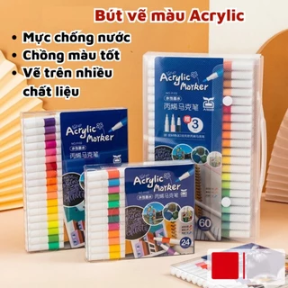 Bộ Màu Acrylic Marker 12/24/36/48/60 Màu,Bút Acrylic Marker Vẽ Trên Mọi Chất Liệu