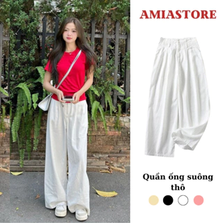 Quần ống suông vải thô mềm ống rộng basic dễ mix đồ amiastore