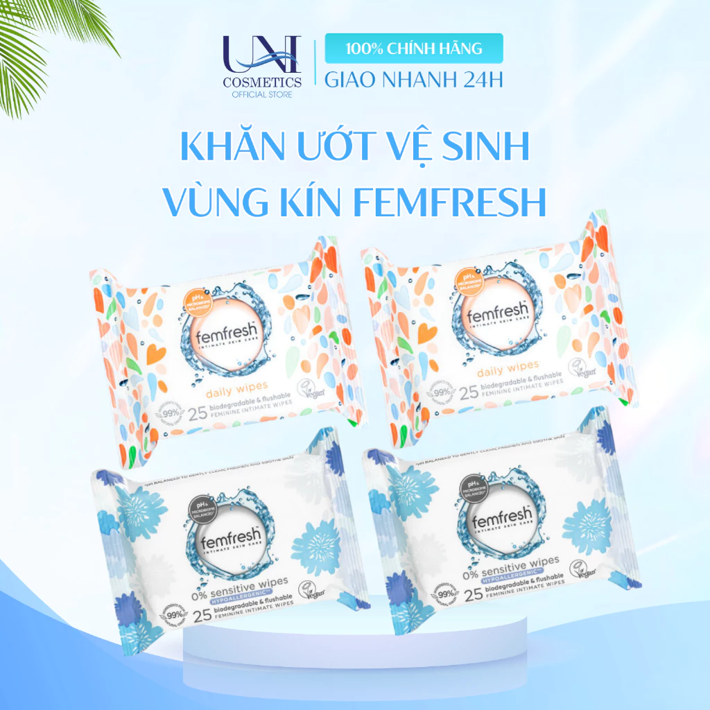 Khăn giấy ướt vệ sinh vùng kín phụ nữ cao cấp Femfresh Anh Quốc - 25 tờ/gói