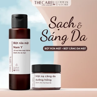 Combo sạch và sáng da THECAREU bột rửa mặt 40g và bột căng da mặt 20g