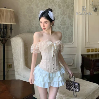 Áo Corset Trễ Vai Màu Beige Cổ Điển - Áo Corset 2 Dây Ren Trễ Vai Cao Cấp Cho Nữ, Định Hình Eo Ngực, Full Size