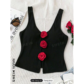 SHEIN - Áo sát nách cutout ngực đính hoa hồng