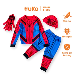 Bộ đồ siêu nhân cho bé trai nhện Spider Man dài tay Huko HB30, vải cotton, in chuyển nhiệt