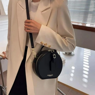 Túi xách nữ 2 màu kem đen túi đeo vai nữ thiết kế dáng tròn cá tính TDC174 AA