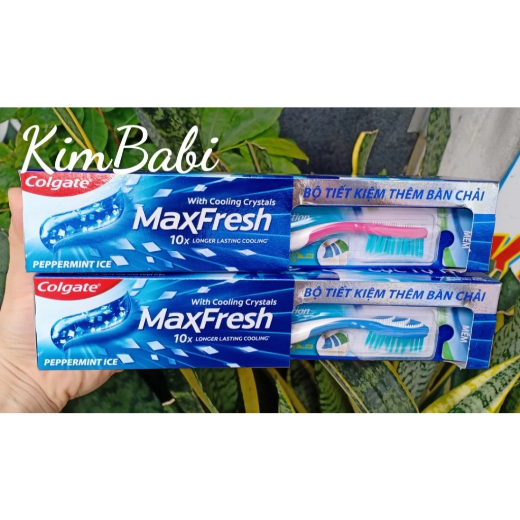 Bộ 2 Kem đánh răng Colgate Maxfresh bạc hà the mát 225g/tuýp tặng bàn chải