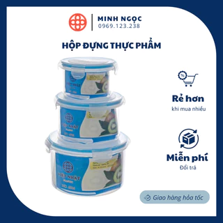 Hộp đựng thực phẩm dáng tròn nắp cài chắc chắn - Hộp đựng thức ăn để tủ lạnh combo 3 size GLCC