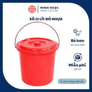 Xô 22 Lít đỏ nhựa pp nguyên chất, xô nhựa có quai xách GLCC 9124