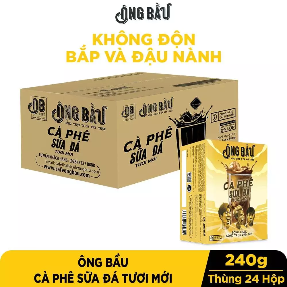 01 Thùng 24 Hộp/ 240 Gói 24G Cafe Sữa Đá Tươi Mới Ông Bầu - NUTIFOOD - YOOSOO