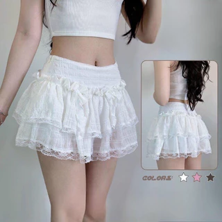 Chân Váy Ngắn Xòe Mỏng Phối Ren 2 tầng kiểu dễ thương vintage lolita xinh xắn m748