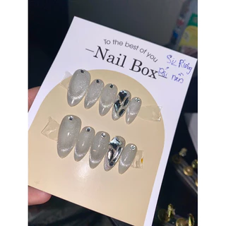 nail box nền thạch gạo mắt mèo đính đá siêu sáng