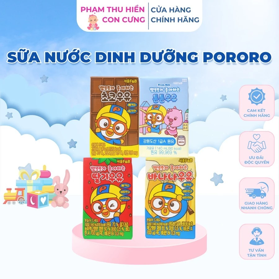 Sữa Nước Dinh Dưỡng Pororo Nhập Khẩu Hàn Quốc, Tăng Chiều Cao, Đề Kháng (24 Hộp/thùng,140ml/hộp) Phạm Thu Hiền Con Cưng