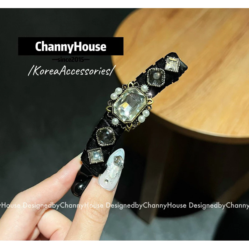 Kẹp dọc phồng tóc cốt full nhung Made in Korea cho tóc mỏng đính charm đá cao cấp[ CHANNYHOUSE ]