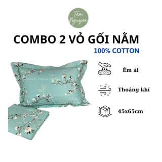 Vỏ gối nằm cotton 100% kích thước 45x65 cm (1 đôi) khóa kéo cao cấp, bao gối nằm trần lót bông