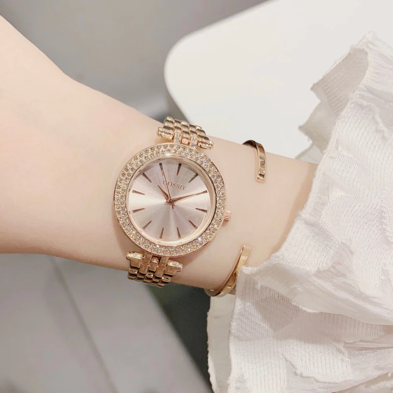 Đồng Hồ Nữ Gossie Mặt Nạm Gương Cao Cấp Kiểu Dáng Thanh Lịch Nhẹ Nhàng Sang Trọng
